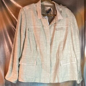 Flax colored linen jacket with grossgrain detail. Size 20‎ Tahari 52” chest 403